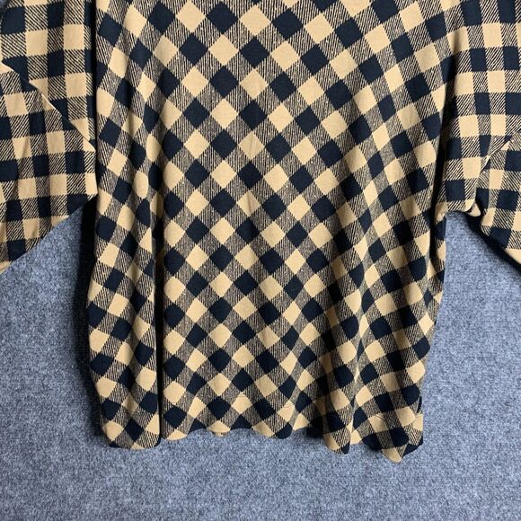 J Jill Check Crop Top Woman Tan  Black Drop Shoulder 3/4 Sleeve Soft Modal Blnd - Picture 9 of 14